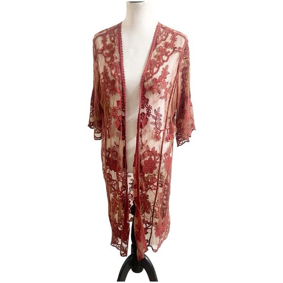 Shyanne Embroidered Cardigan Womens O/S Brown Resort Beachy Coastal Boho Western - Picture 1 of 14